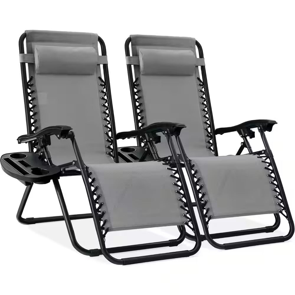 Ice Gray Metal Zero Gravity Reclining Lawn Chair with Cup Holders (2-Pack) -M8 - 1960