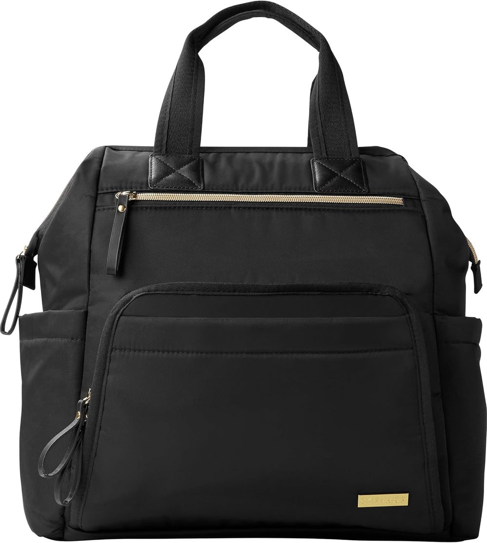 Large Capacity Diaper Bag Backpack w/ Wide-Open Top — Black/Gold — H71