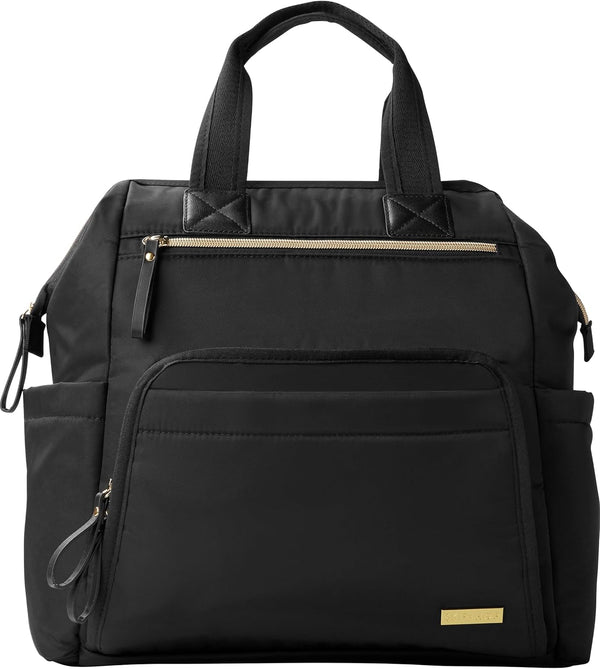 Large Capacity Diaper Bag Backpack w/ Wide-Open Top — Black/Gold — H71