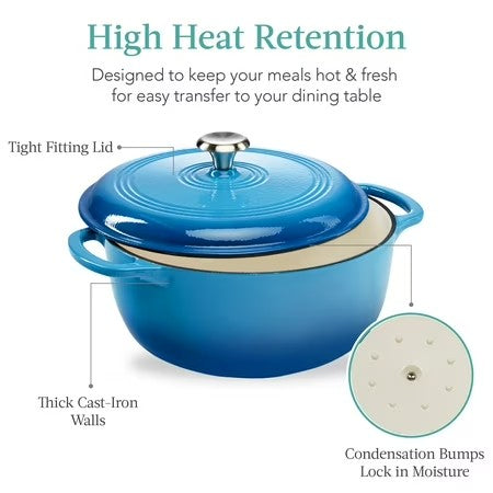Best Choice Products 7.5 Quart Enamel Cast-Iron Dutch Oven, Heavy-Duty Cookware w/ Dual Handles, Lid - Blue - G1 - 1940