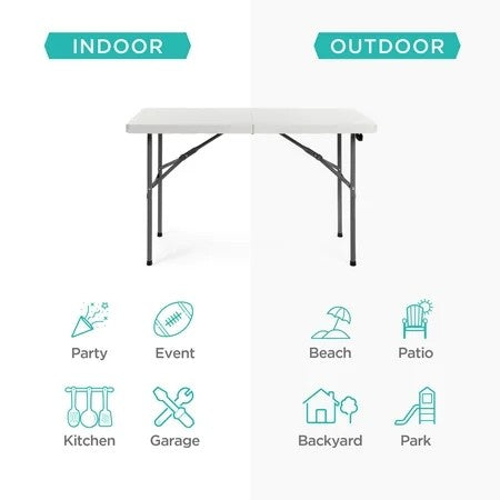 Best Choice Products 4ft Plastic Folding Table, Indoor Outdoor Heavy Duty Portable w/ Handle, Lock for Picnic - White 1742
