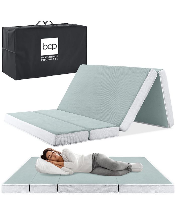 Best Choice Products 4in Thick Folding Portable Seafoam Mattress Topper w/ Carry Case, Washable Cover - Green - Full - B3-0463