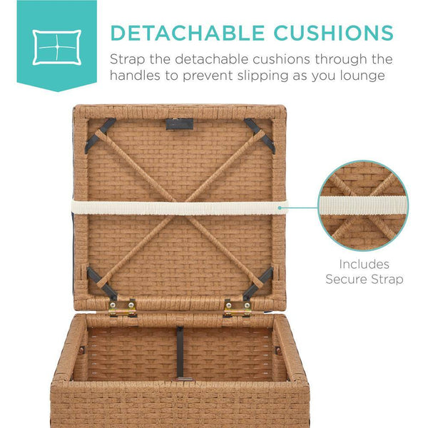Natural Wicker Outdoor Ottoman, Multipurpose Outdoor Patio Furniture with Removable Ivory Cushions (2-Pack) -B3-0458