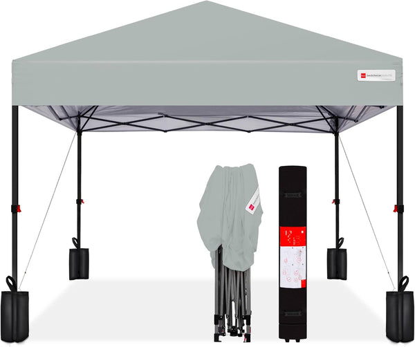 8x8ft 1-Person Pop-Up Canopy Tent w/ Case & Weight Bags — Silver — H51