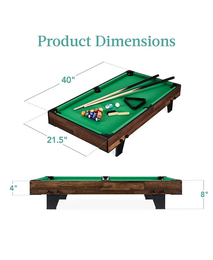 Best Choice Products 40in Tabletop Billiard Table, Pool Arcade Game Table w/ 2 Cue Sticks, Ball Set, Storage Bag - Green - NO SIZE -M4-1570
