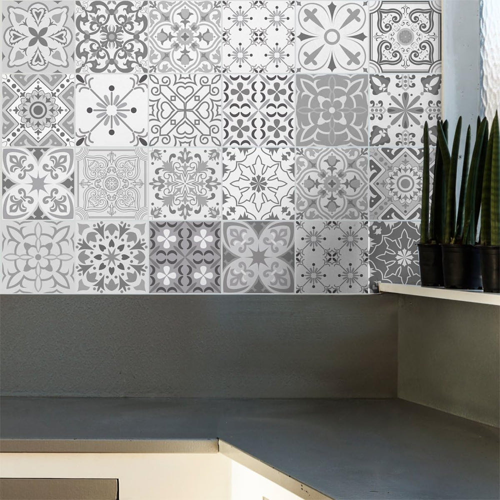 Azulejos Self-Adhesive Tile Stickers for Bathroom and Kitchen Cement Tiles 15 x 15 cm 24 Adhesive Backdrops - K9 - 500