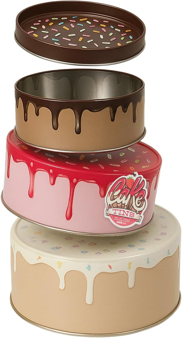 Suck UK Cookie Tin - Round Cake Tins with Lids - Novelty Cookies Jar - Cake Storage Container - Air Tight Birthday Cookie Box - Kitchen Storage Tins - Large Stackable Metal Tin Nesting - Set of 3 - G14 - 286