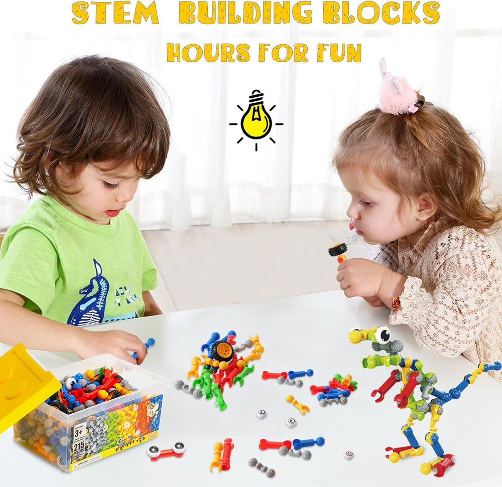 215 PCS Creative Building Blocks Playset Toy - Featuring Storage, Includes Dinosaur, Robot, Car, Spider, Dog Figure, Learning Toy for Kids, Birthdays Gift for Kids, Boys and Girls Ages 4-7, 8+ 1273