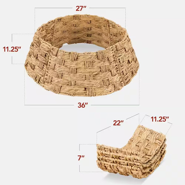 36 in. Basket Woven Hyacinth Christmas Cellulose Tree Collar, Skirt Accessory with Cord Cut-Out in Natural-G1-1592 -E2-1649