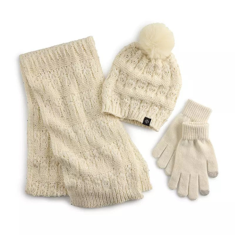 Women's Nanette Lepore Scarf, Gloves, and Hat 3-Piece Set, Black - 643