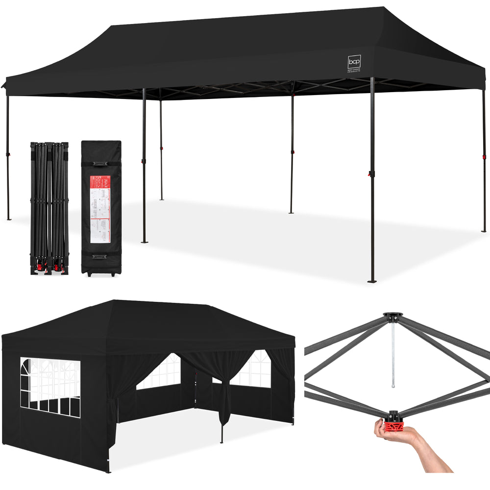 Best Choice Products 10x20ft Party Tent Pop Up Canopy Easy Setup w/ 1-Button Setup, Wheeled Case, 4 Weight Bags - Black - B6 - 474