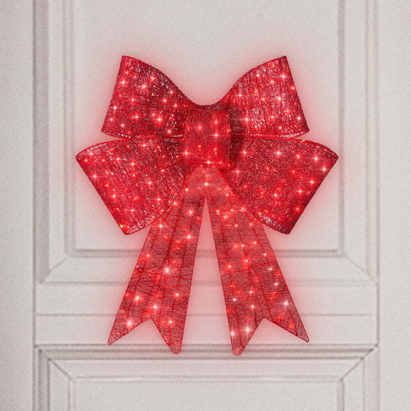 Best Choice Products 24in Pre-Lit XL Christmas Bow, Large Outdoor LED Lighted Holiday Decor w/ 8 Light Functions, Hook - E4 - 1659