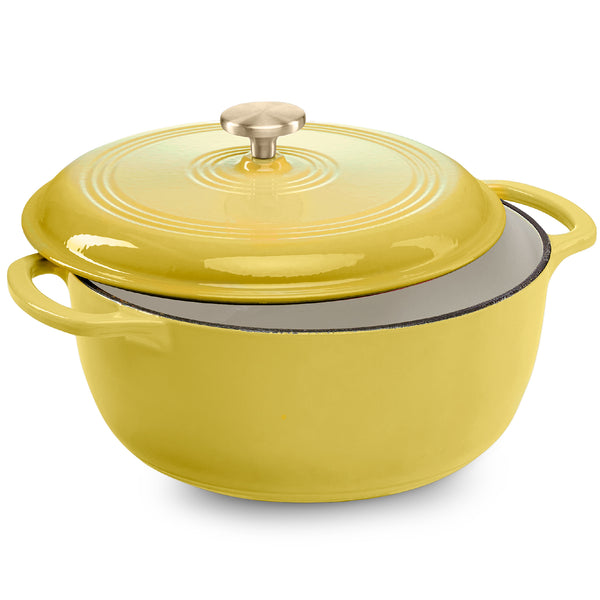 Best Choice Products 6 Quart Cast-Iron Dutch Oven, Heavy-Duty Kitchenware w/ Enamel, Side Handles - Lemon Meringue - F9 - 1052