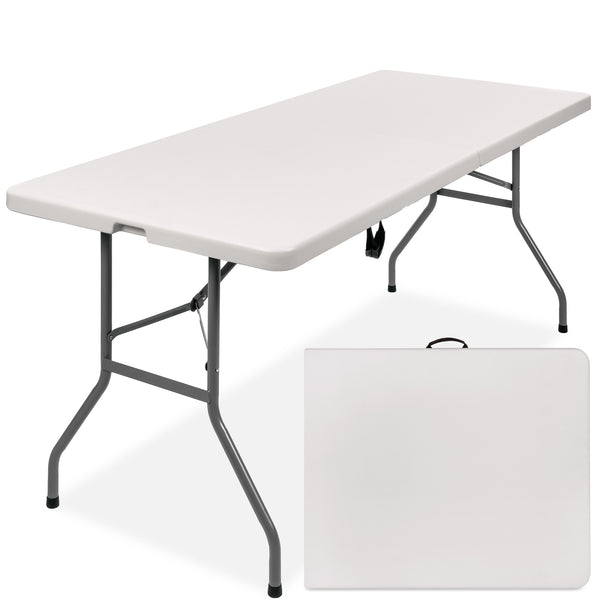 Best Choice Products 6ft Plastic Folding Table, Indoor Outdoor Heavy Duty Portable w/ Handle, Lock - White -C6 - 1408