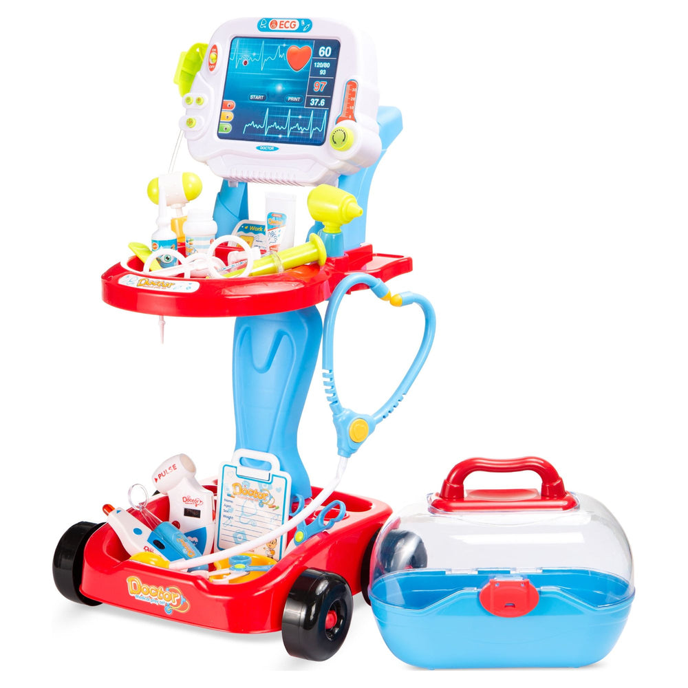 Best Choice Products Play Doctor Kit for Kids, Pretend Medical Station Set with Carrying Case, Mobile Cart - Blue - J5 - 422