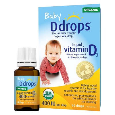 (Lot of 2) Ddrops Baby Vitamin D 400 IU Organic Liquid Drops - 0.06 fl oz - K5 - 1486