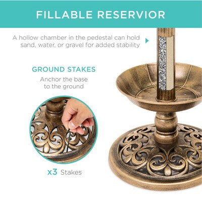 Best Choice Products Solar Lighted Pedestal Bird Bath w/ Planter, Integrated Panel - Bronze - L1 - 1362