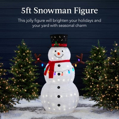 Best Choice Products 5ft Lighted Pop-Up Snowman, Outdoor Christmas Holiday Decoration w/ 200 LED Lights, Hat, Scarf - A8 - 1458
