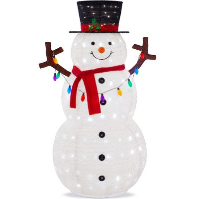 Best Choice Products 5ft Lighted Pop-Up Snowman, Outdoor Christmas Holiday Decoration w/ 200 LED Lights, Hat, Scarf - A8 - 1458