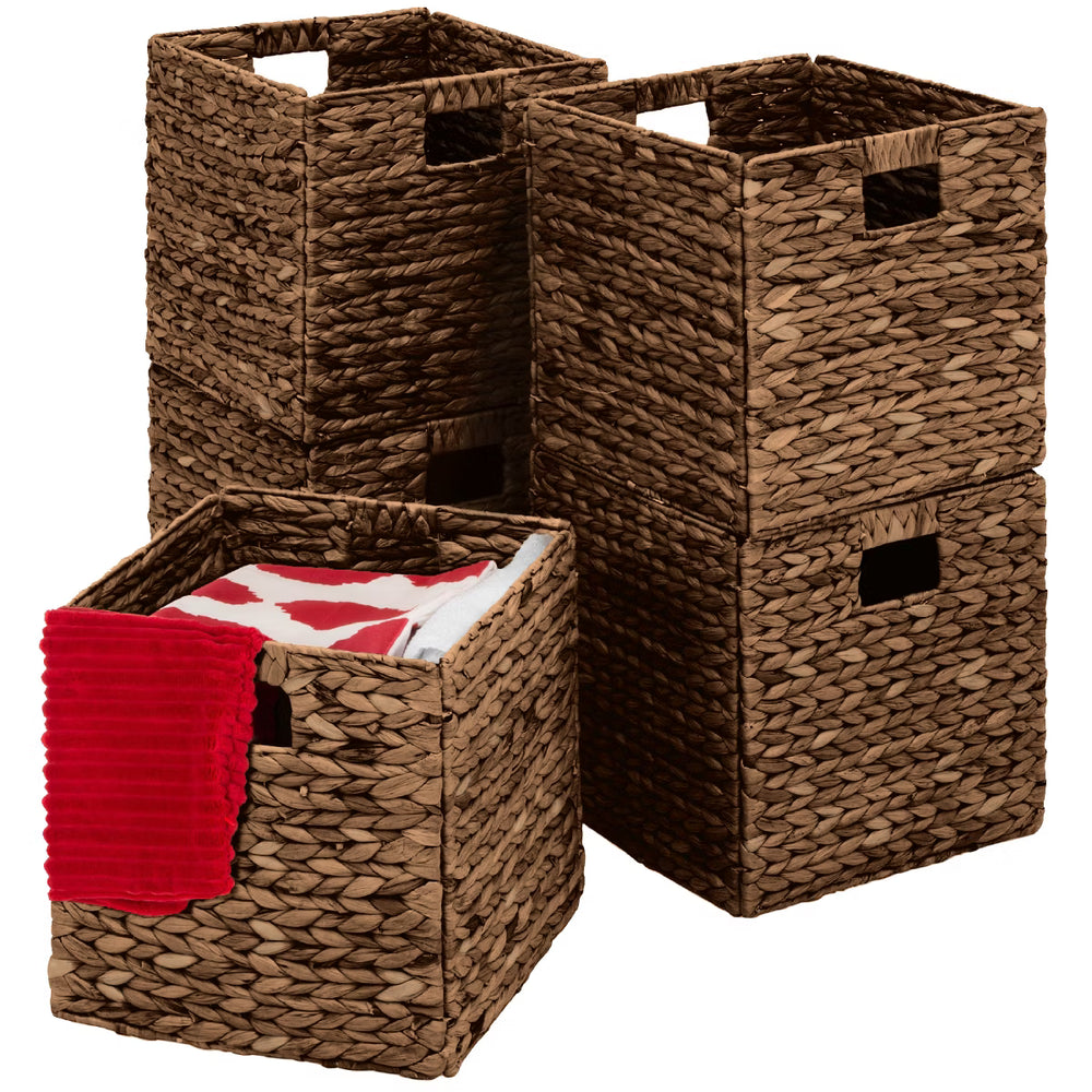 12x12in Hyacinth Baskets, Set of 5 Multipurpose Collapsible Organizers w/ Inserts - Espresso 1710