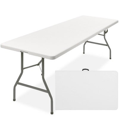 8ft Plastic Folding Table, Indoor Outdoor Heavy Duty Portable w/ Handle, Lock for Picnic, Camping - 684
