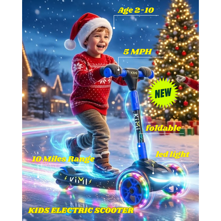 KIMI Foldable 3-Wheel Electric Scooter for Kids, Adjustable, Age 2-9, 5Mph, Lights, 10 Miles Range, Charger Included - K74