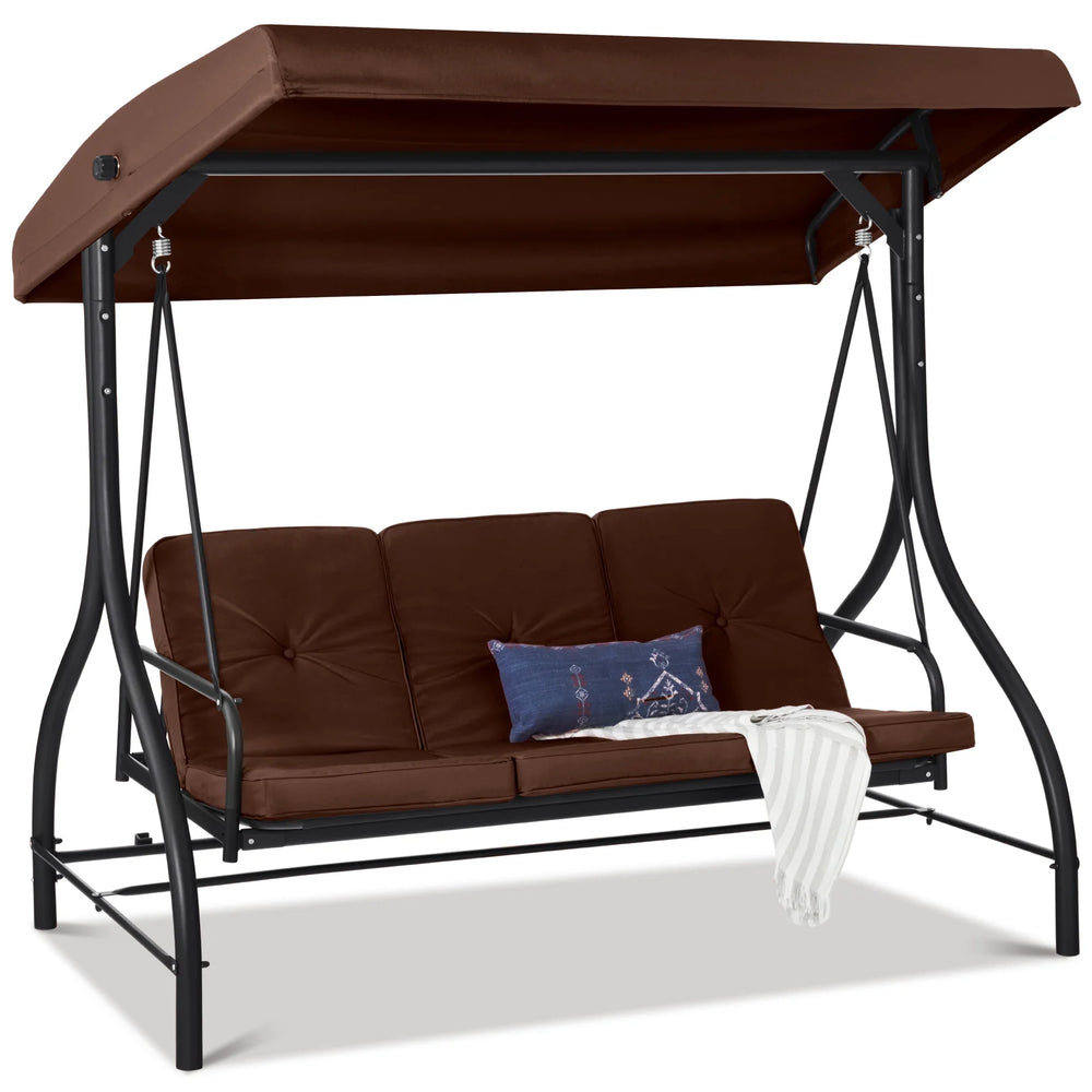 3-Seat Outdoor Canopy Swing Glider Furniture w/ Converting Flatbed Backrest - A44 Appears New