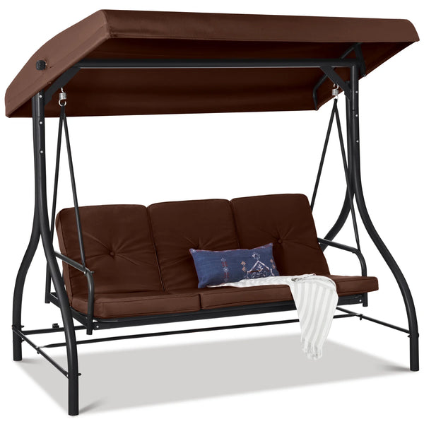 3-Seat Outdoor Canopy Swing Glider Furniture w/ Converting Flatbed Backrest - A44 Appears New