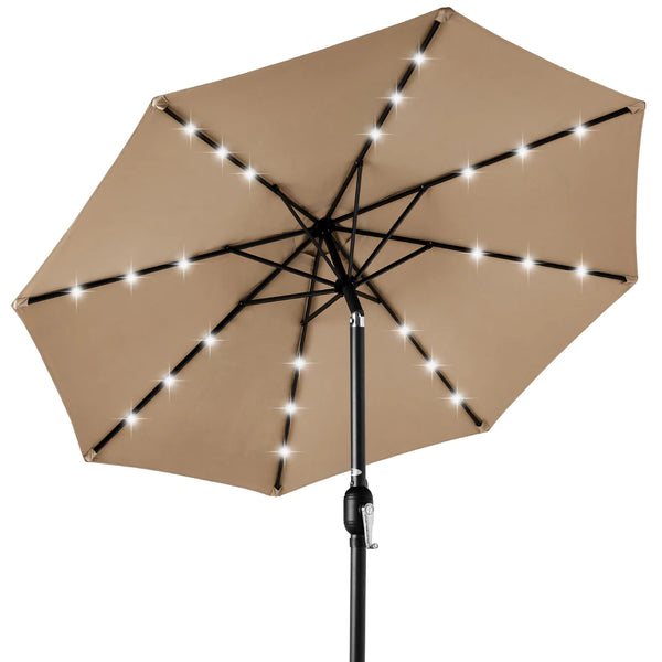Solar LED Lighted Patio Umbrella w/ Tilt Adjustment, UV-Resistant - 10ft - D38