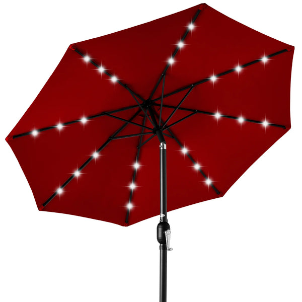 Solar LED Lighted Patio Umbrella w/ Tilt Adjustment, UV-Resistant - 10ft - D65