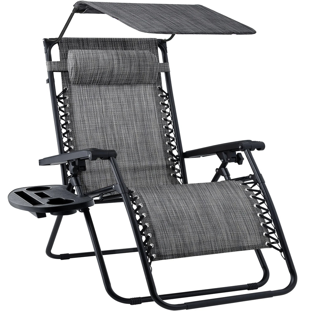Folding Zero Gravity Recliner Patio Lounge Chair w/ Canopy, Side Tray - J122
