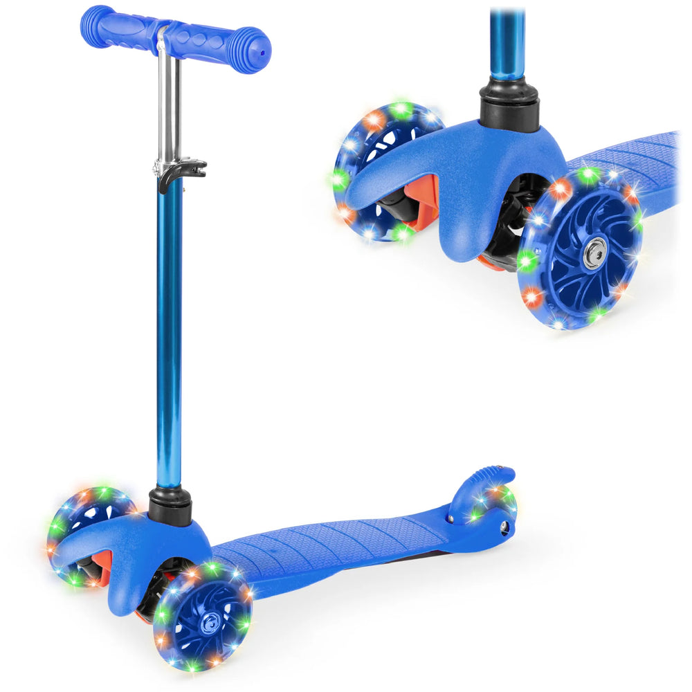 Kids Mini Kick Scooter Toy w/ Colorful Light-Up Wheels, Adjustable T-Bar - D58
