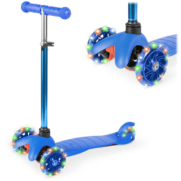 Kids Mini Kick Scooter Toy w/ Colorful Light-Up Wheels, Adjustable T-Bar - D58