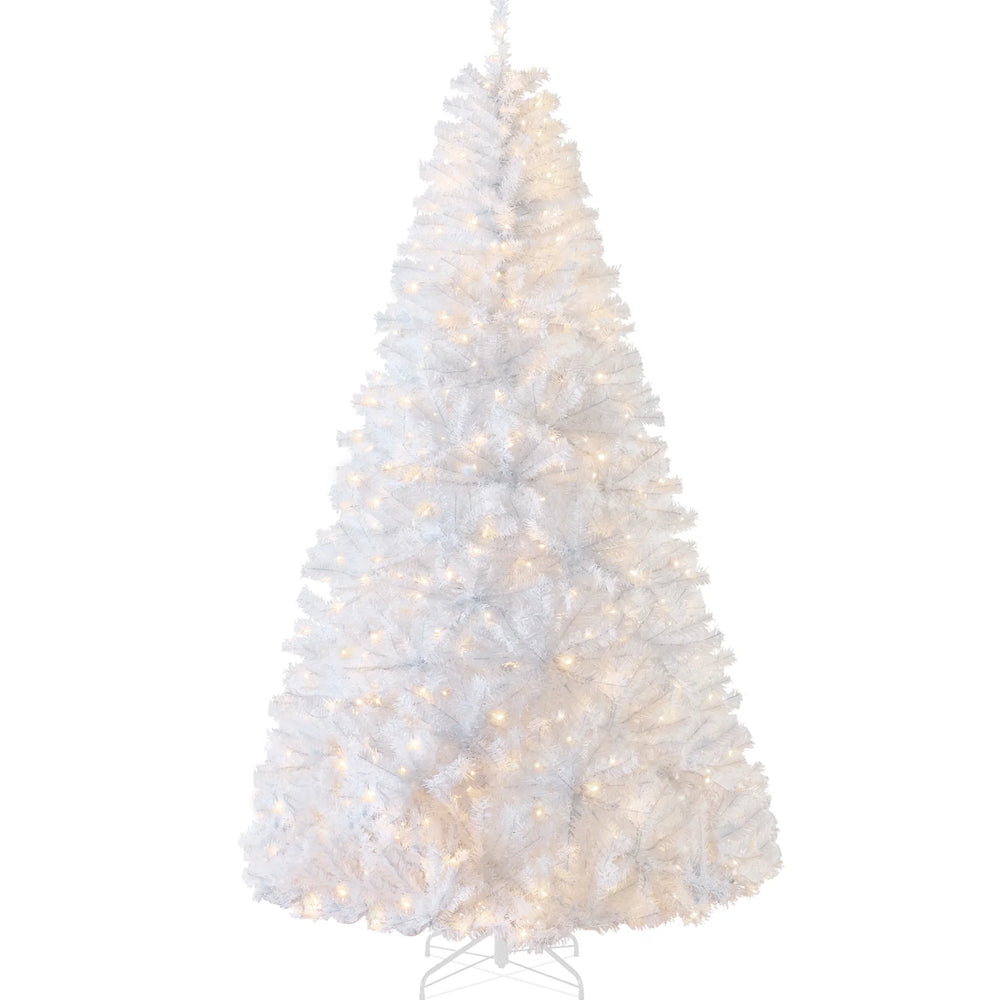 Pre-Lit Hinged Artificial White Pine Christmas Tree w/ Lights, Metal Stand - A3 Appears New