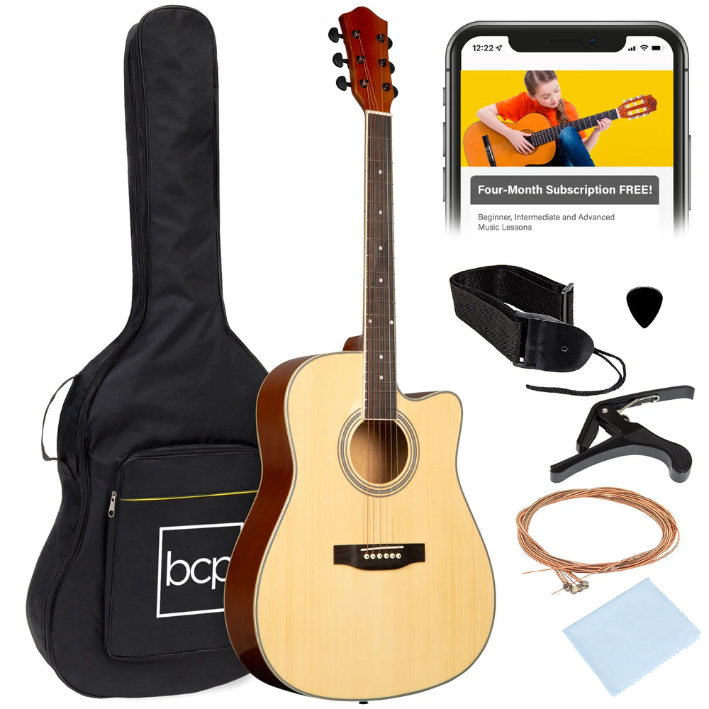 Full Size Beginner Acoustic Guitar Set with Case, Strap, Capo - 41in - A1  Appears New