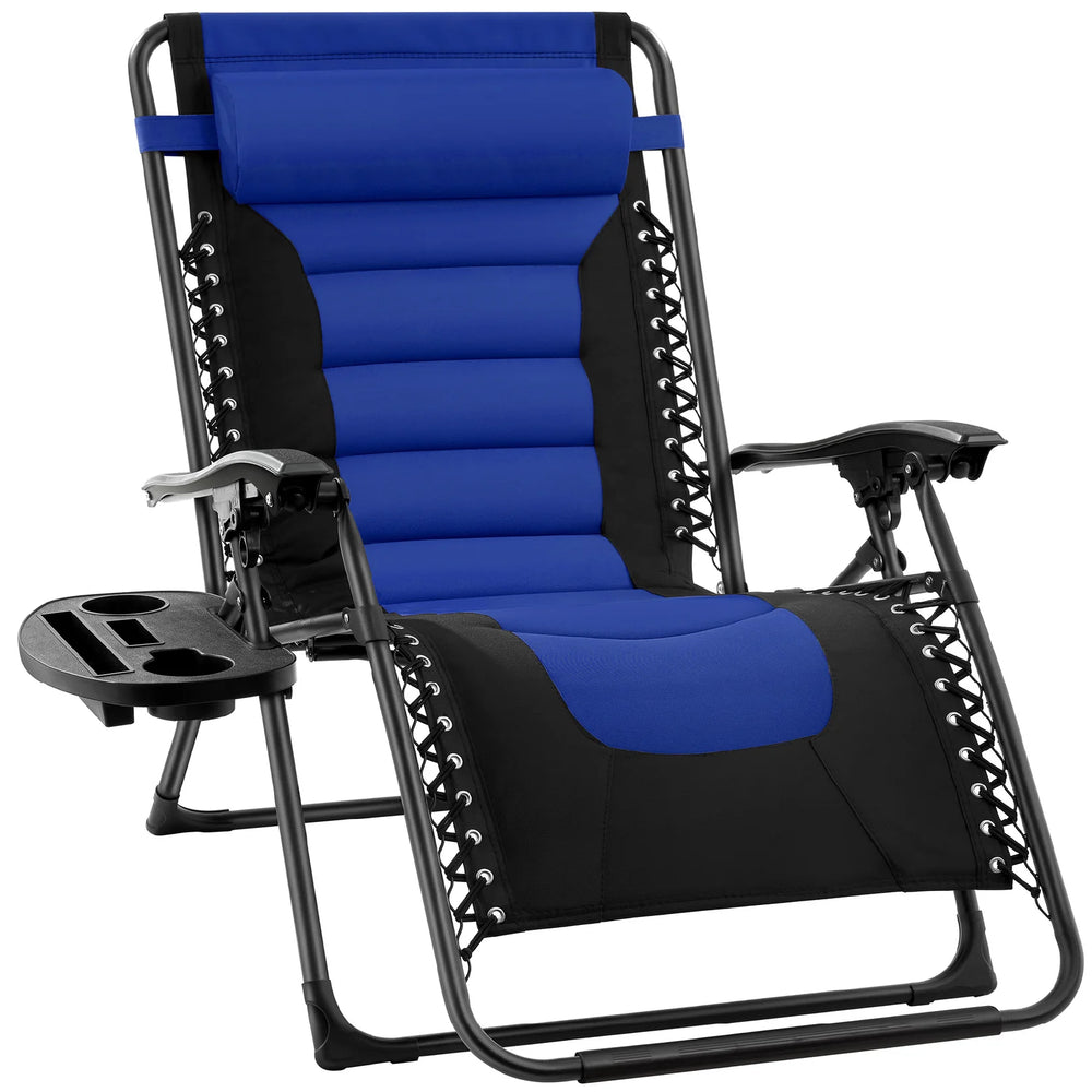 Oversized Padded Zero Gravity Chair, Folding Recliner w/ Headrest, Side Tray - J162