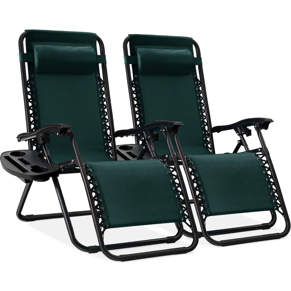 Set of 2 Adjustable Zero Gravity Patio Chair Recliners w/ Cup Holders - D39