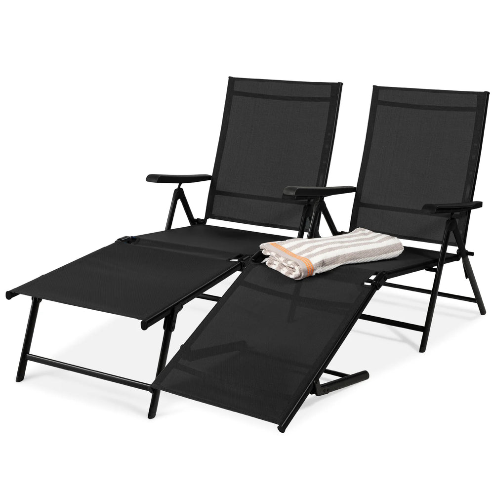 Set of 2 Outdoor Patio Chaise Recliner Lounge Chairs w/ Rust-Resistant Frame - A16 Appears New