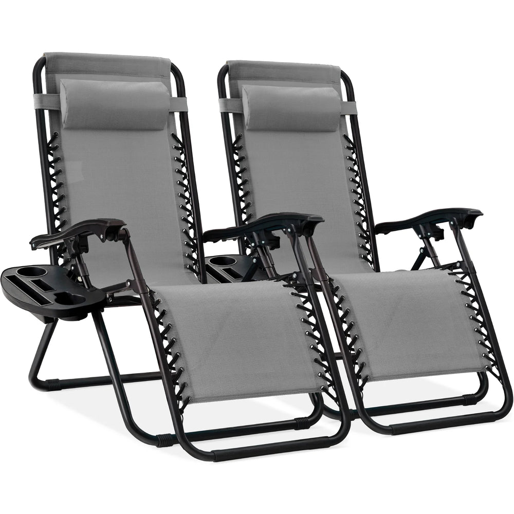 Set of 2 Adjustable Zero Gravity Patio Chair Recliners w/ Cup Holders - D22