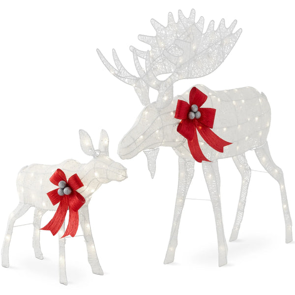 2-Piece Moose Family Lighted Outdoor Christmas Decoration Set w/ LED Lights - A23 Appears New