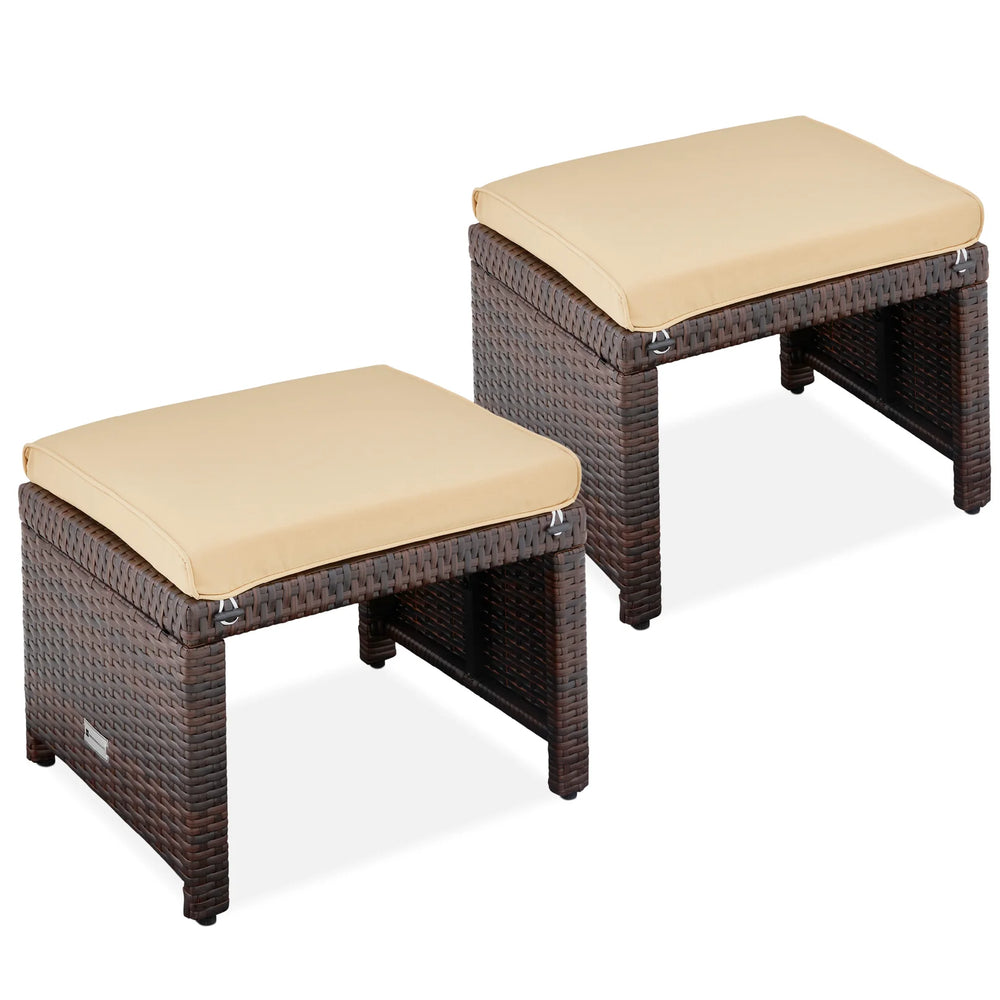Set of 2 Multipurpose Wicker Ottomans w/ Removable Cushions, Steel Frame - D8