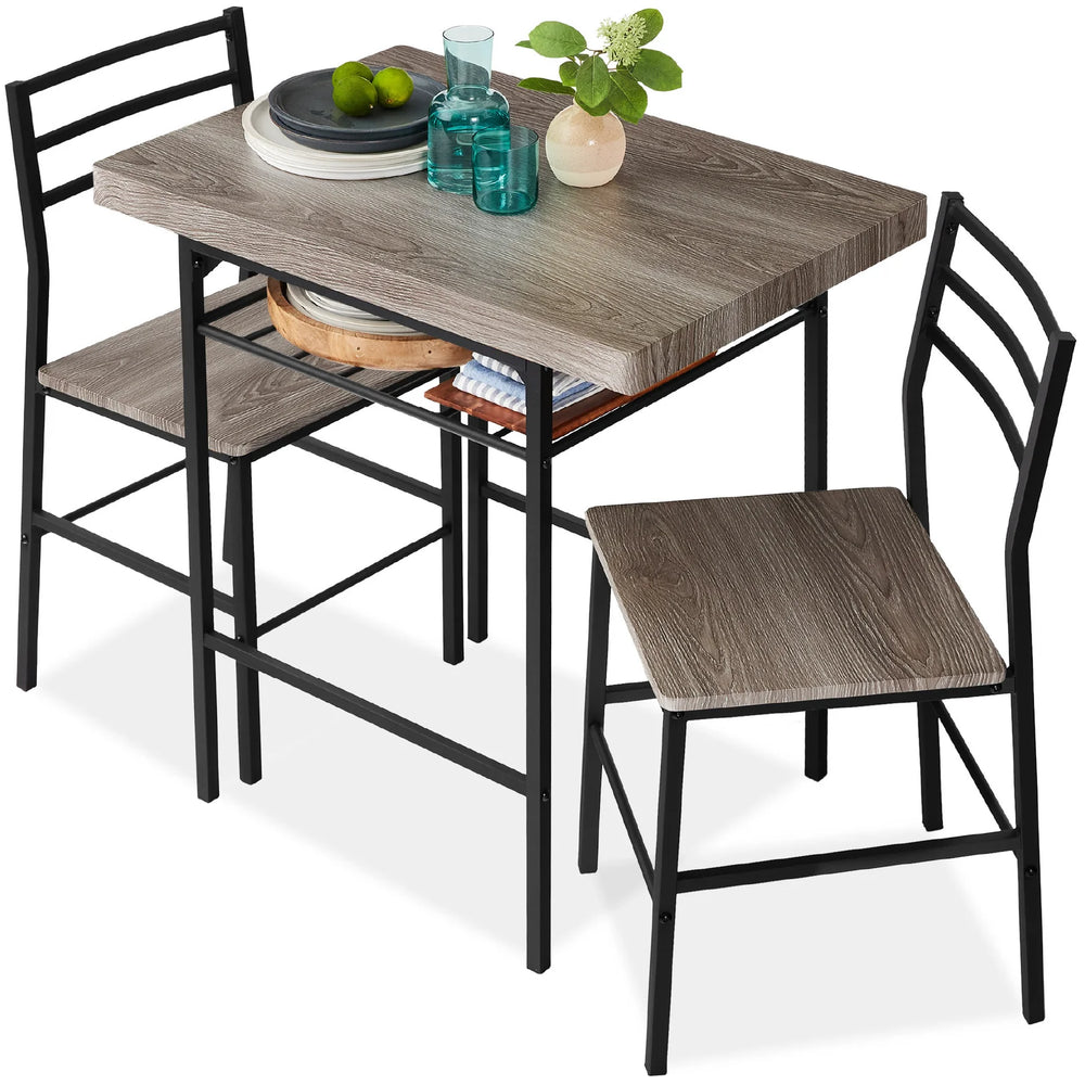 3-Piece Modern Square Dining Set w/ Storage Rack - D36