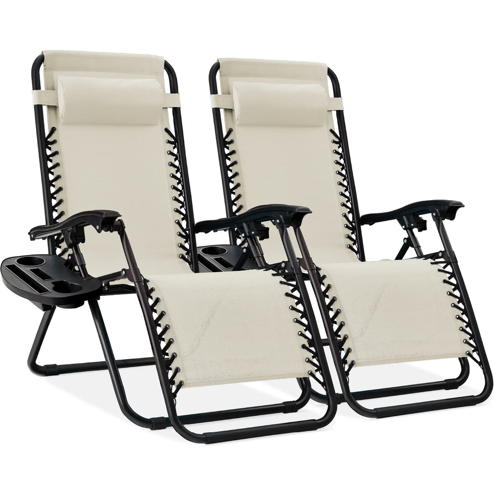 Set of 2 Adjustable Zero Gravity Patio Chair Recliners w/ Cup Holders - J252
