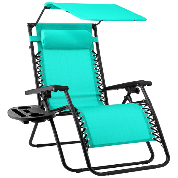 Folding Zero Gravity Recliner Patio Lounge Chair w/ Canopy, Side Tray - D62