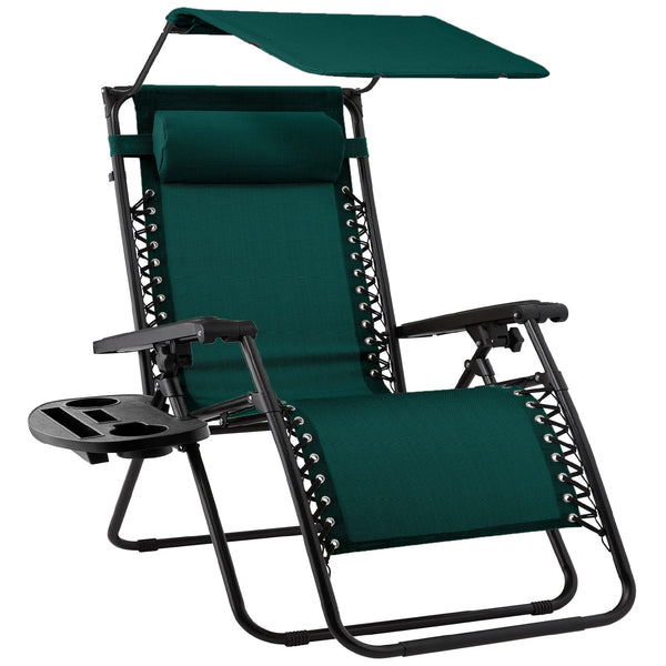 Folding Zero Gravity Recliner Patio Lounge Chair w/ Canopy, Side Tray - J125