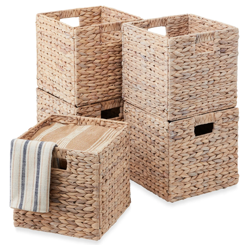 Set of 5 Collapsible Hyacinth Storage Baskets w/ Inserts - 10.5x10.5in - A31 Appears New