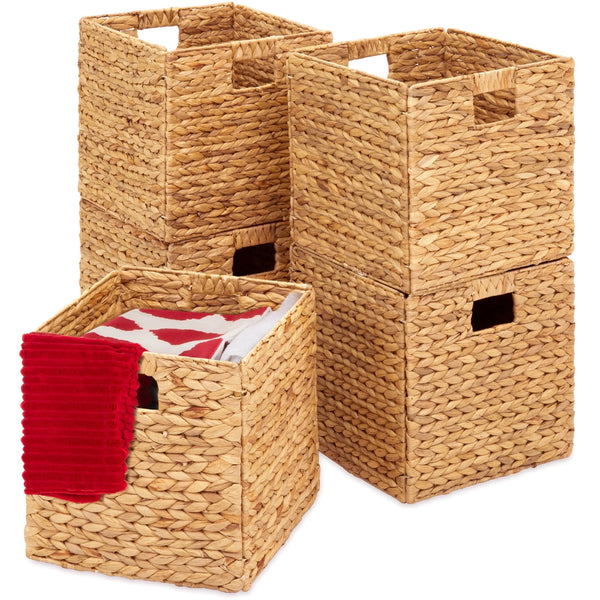 Set of 5 Collapsible Hyacinth Storage Baskets w/ Inserts - 13x13in - J207