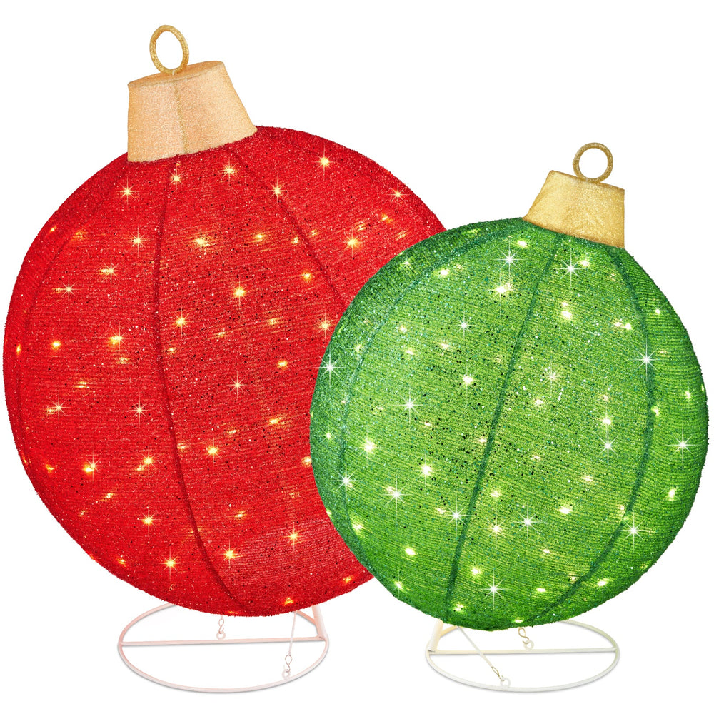 2pc Lighted Pop-Up Christmas Ornaments Decoration w/ 180 LED Lights, Stand - H57