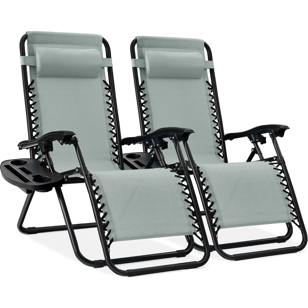 Set of 2 Adjustable Zero Gravity Patio Chair Recliners w/ Cup Holders - D5