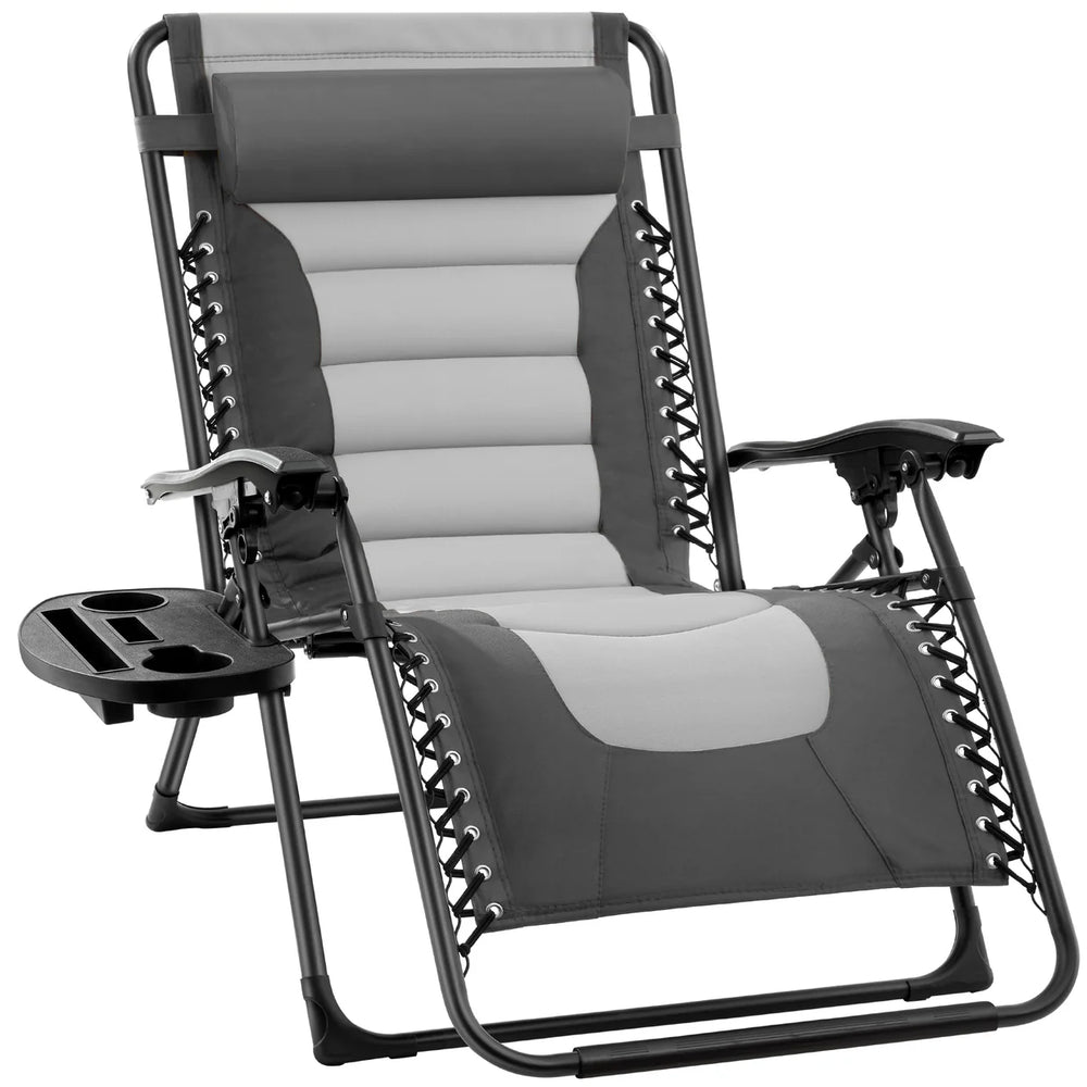 Oversized Padded Zero Gravity Chair, Folding Recliner w/ Headrest, Side Tray - D40